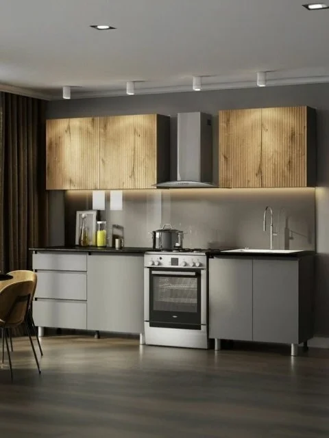 ARNIKA Кухонный гарнитур со столешницей "Макинберд" 200см, графит/дуб торонто/черный